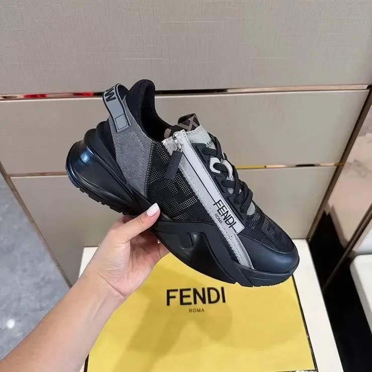Fendi Flow Low-Top Sneakers in Black & Grey product view 5