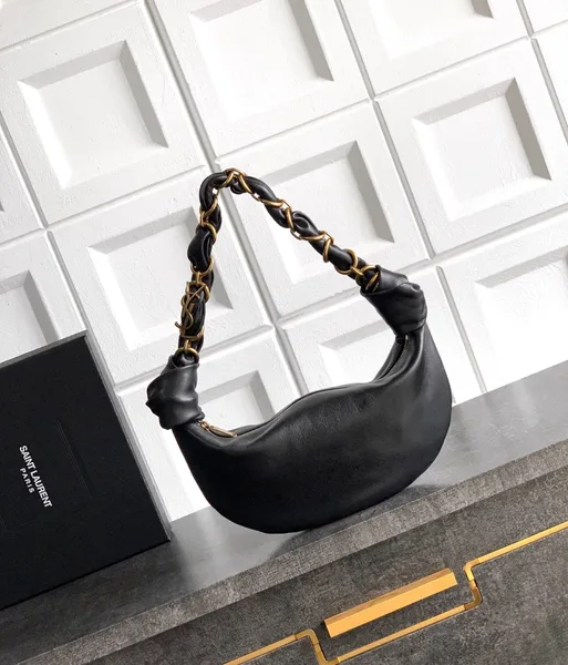 Saint Laurent Amalia Mini Hobo Bag in Black Lambskin product view 2