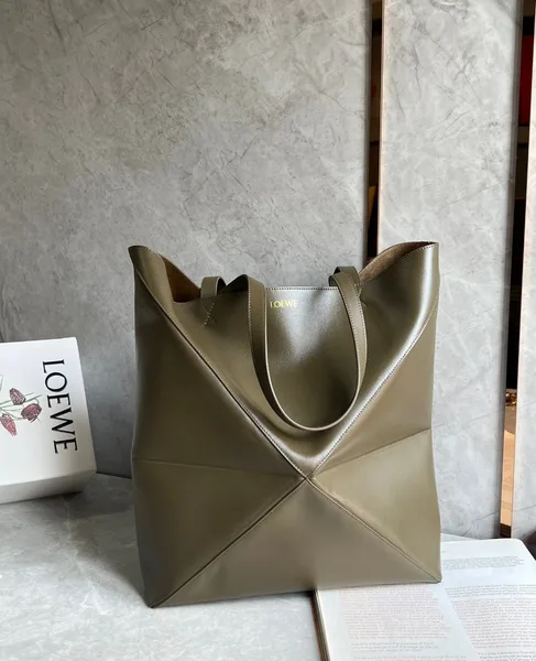 Loewe Large Puzzle Fold Tote Bag in Dark Green Calfskin product view 7