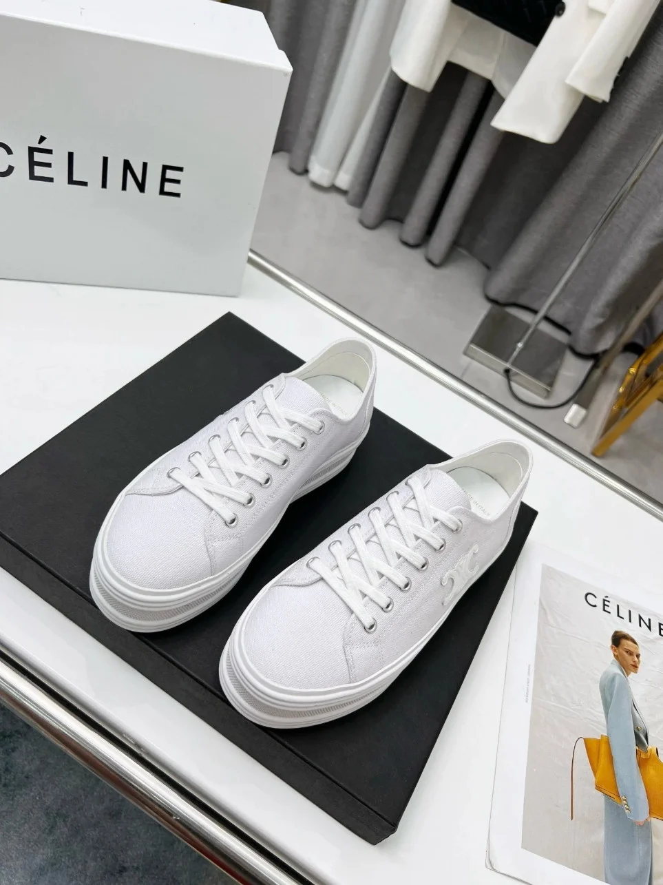 Celine Women’s Jane Low-top Sneakers in White Canvas product view 3
