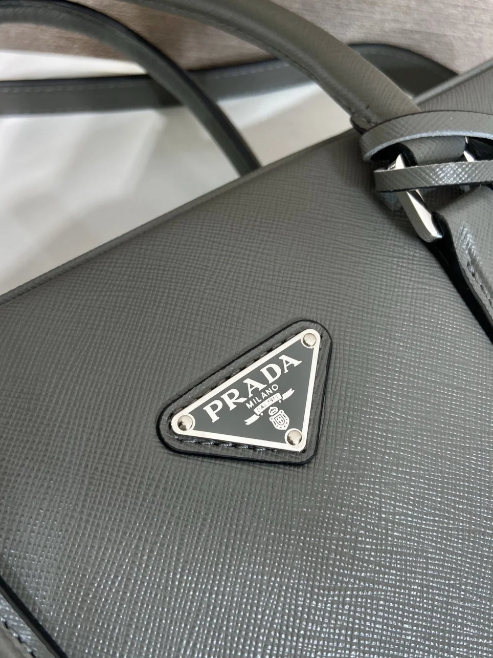 Prada Briefcase in Grey Saffiano Leather product view 9