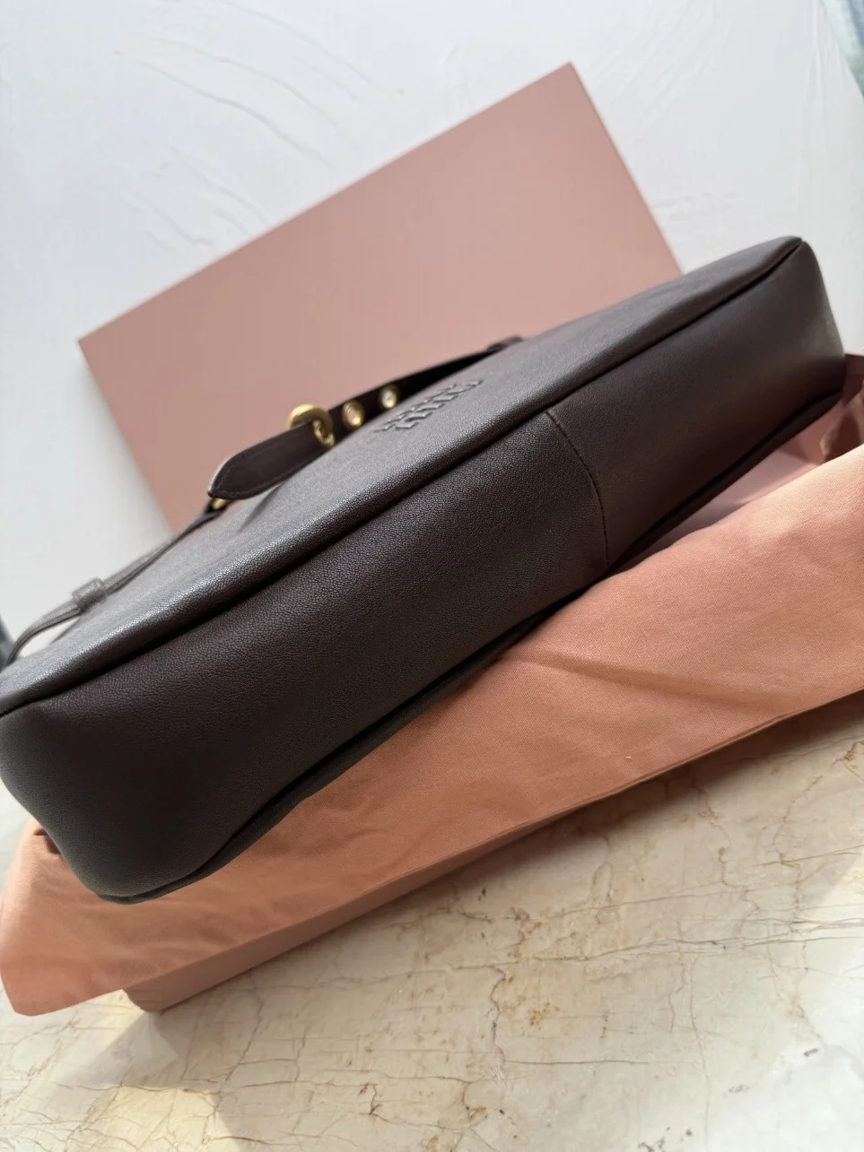 Miu Miu Aventure Medium Shoulder Bag in Briarwood Nappa Leather product view 3