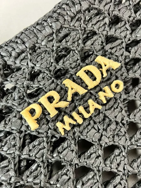 Prada Crochet Tote Bag in Black Raffia-effect Yarn product view 8