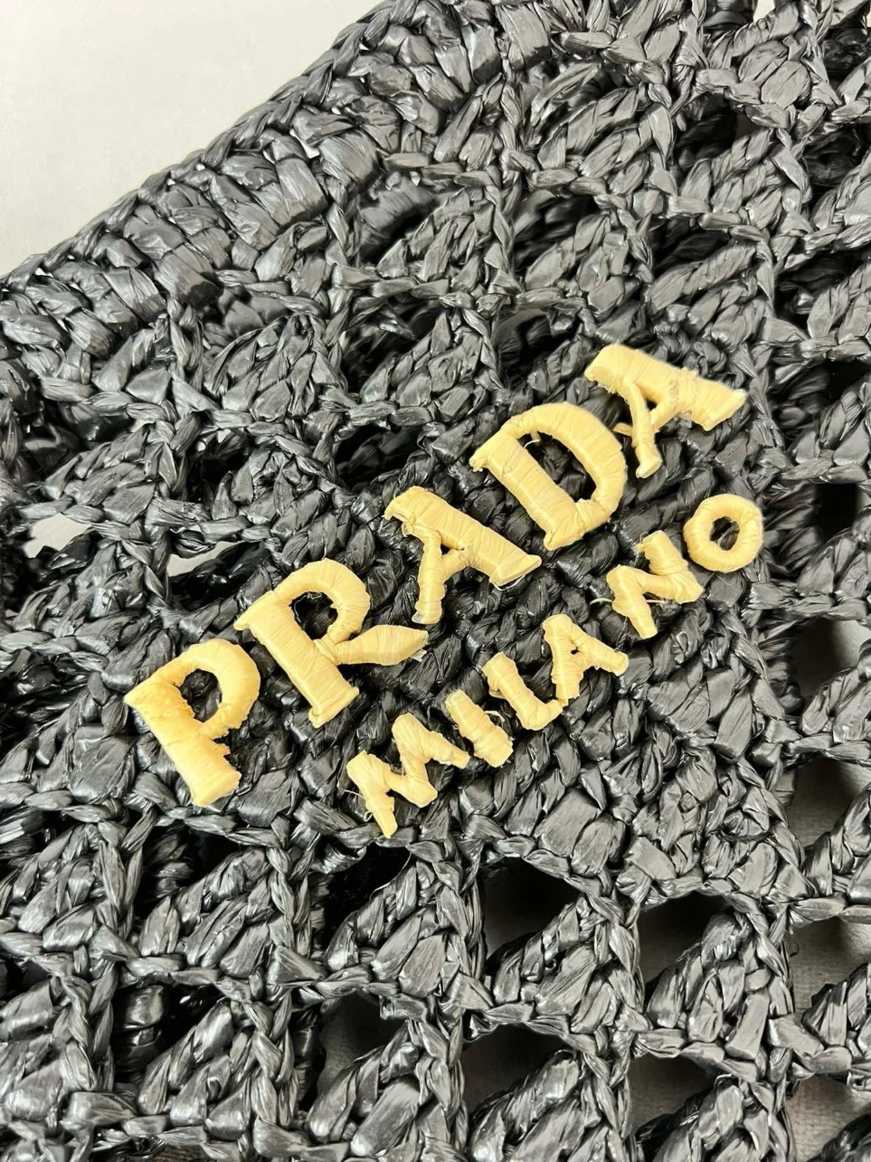 Prada Crochet Tote Bag in Black Raffia-effect Yarn product view 8