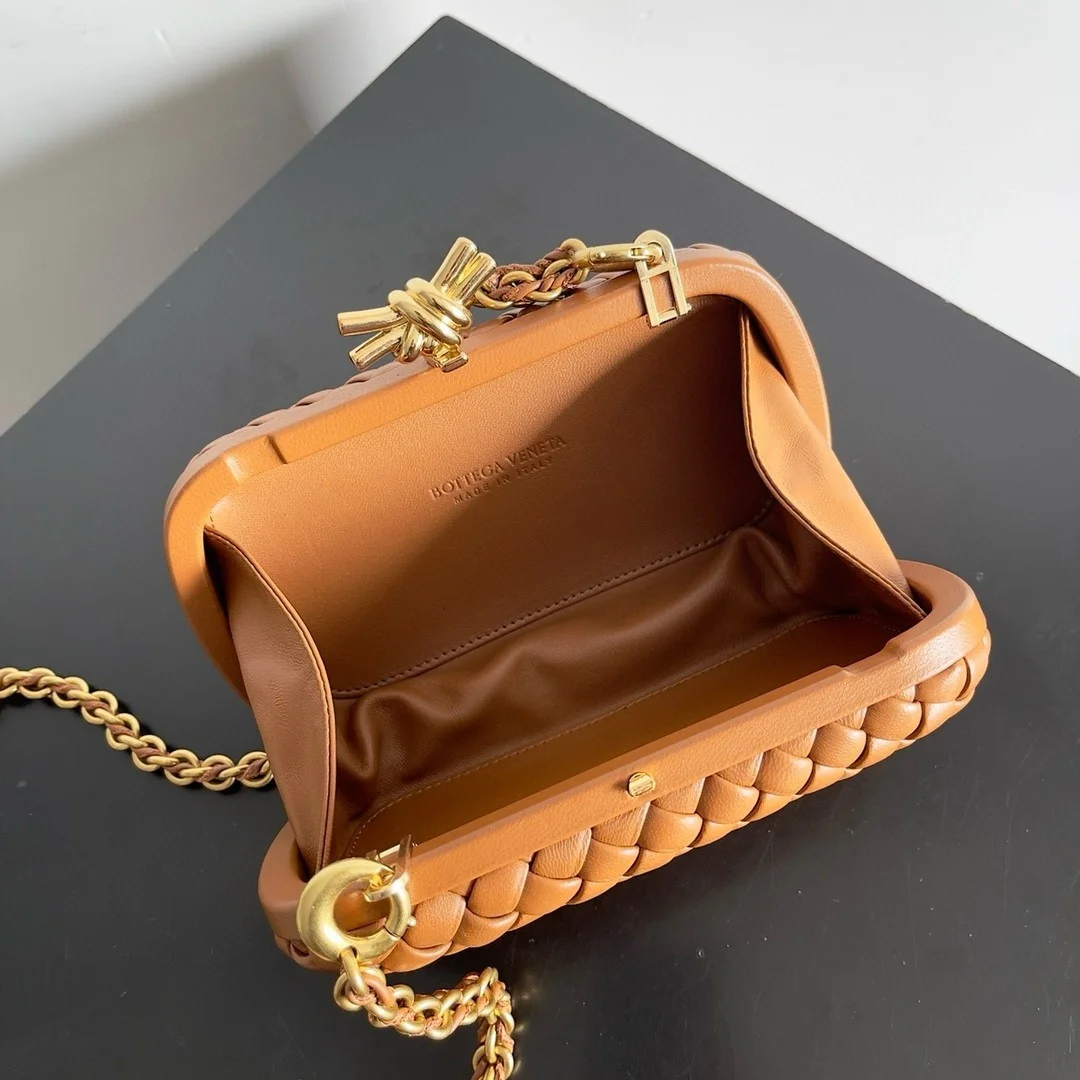 Bottega Veneta Knot Clutch with Chain in Brown Intrecciato Lambskin product view 6