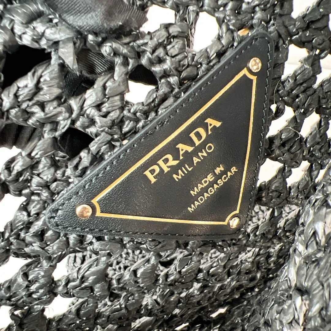 Prada Crochet Tote Bag in Black Raffia-effect Yarn product view 10