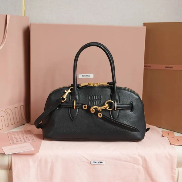 Miu Miu Aventure Medium Top-handle Bag in Black Nappa Leather product view 2