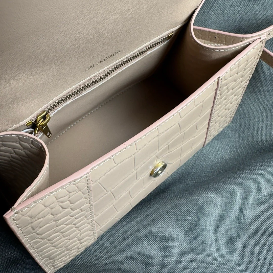 Balenciaga Hourglass Small Bag in Nude Croc-Embossed Calfskin product view 7