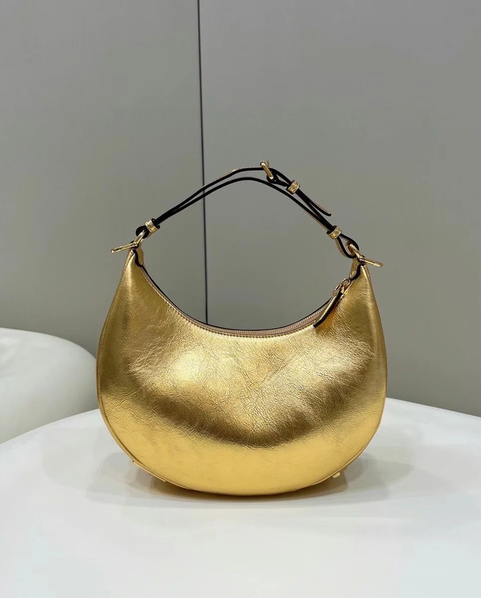Fendi Fendigraphy Small Hobo Bag In Gold Metallic Leather product view 3
