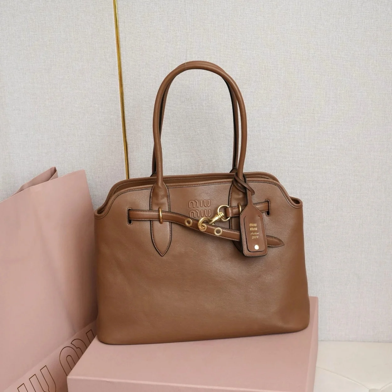 Miu Miu Aventure Large Shopper Bag in Brown Nappa Leather product view 6
