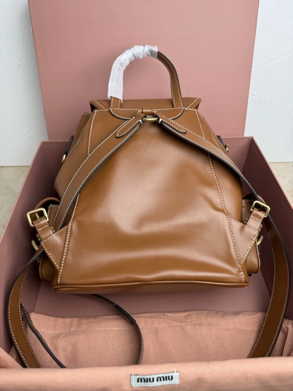 Miu Miu Large Backpack in Brown Calfskin product view 4