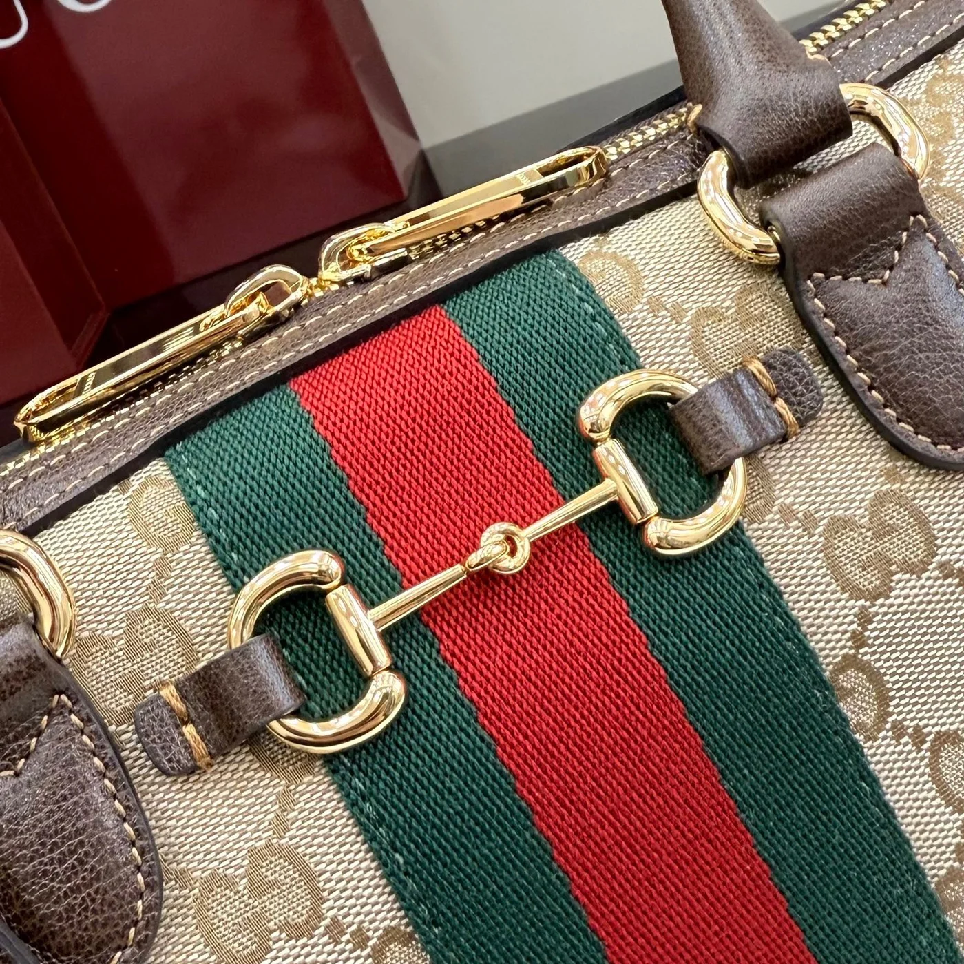 Gucci Borsetto Medium Boston Bag — Beige Jacquard product view 5