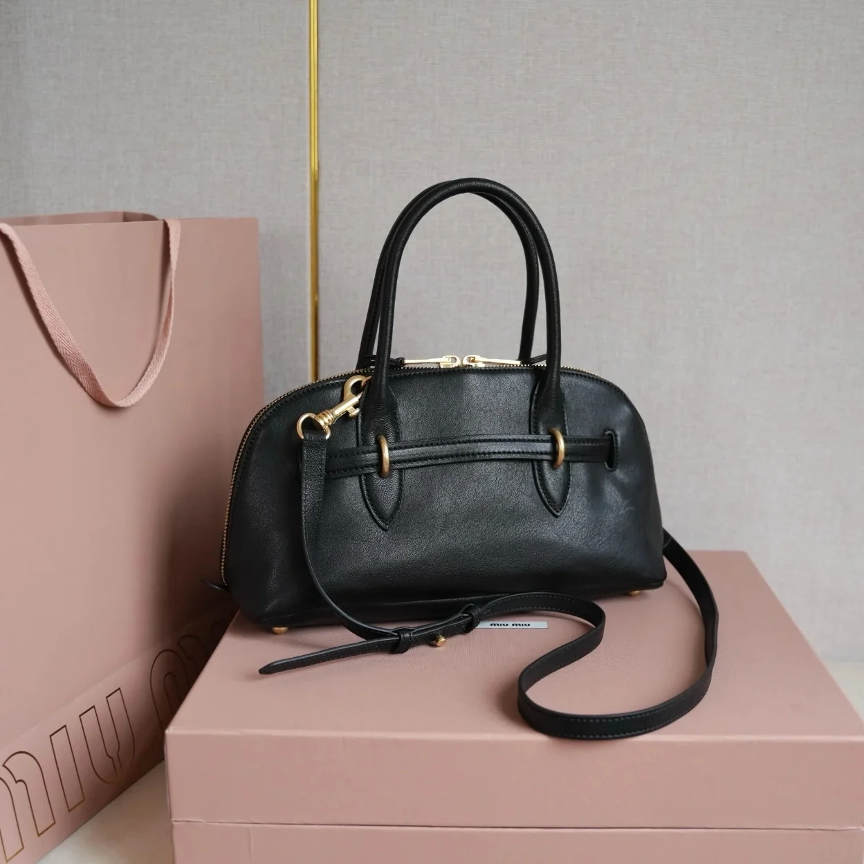 Miu Miu Aventure Medium Top-handle Bag in Black Nappa Leather product view 4