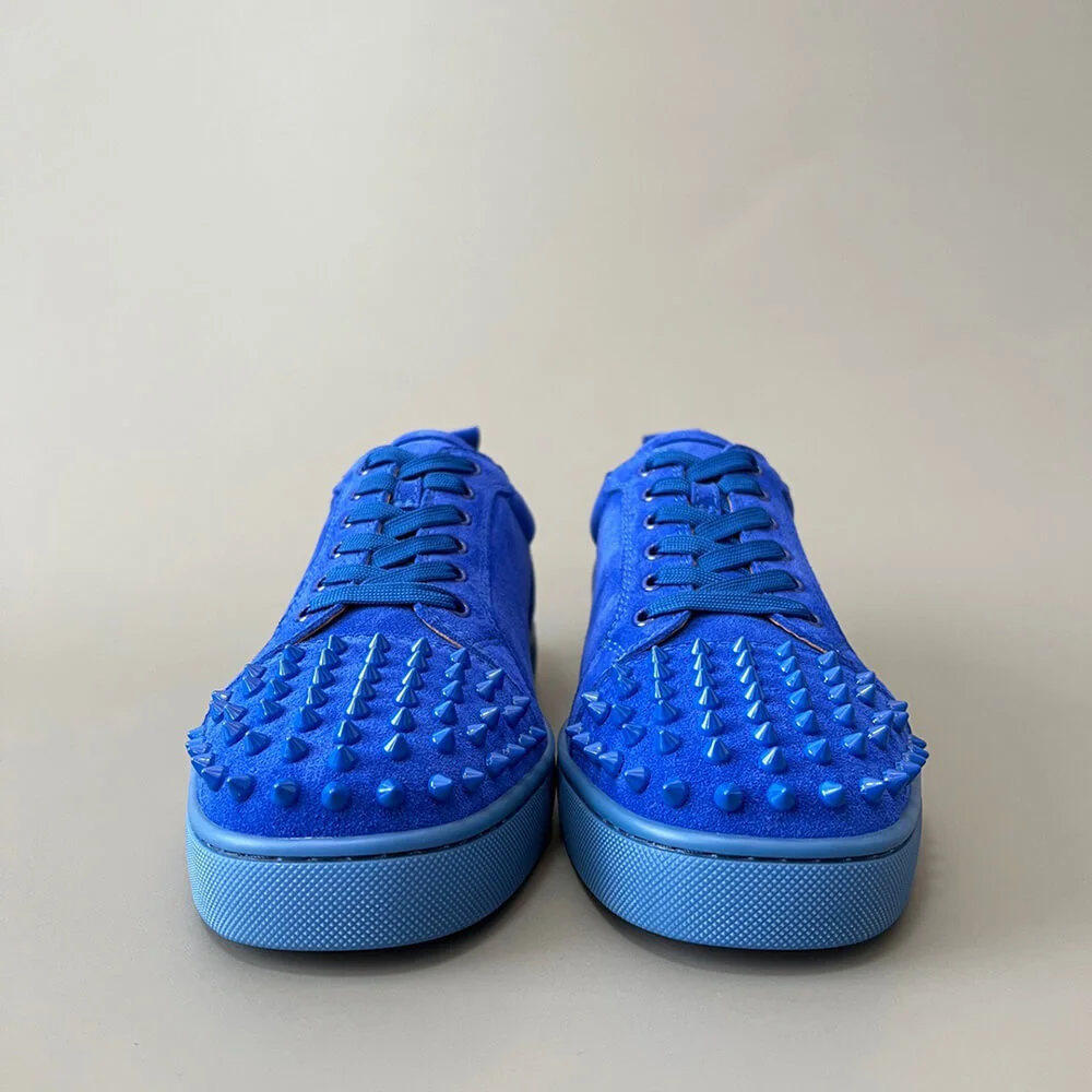 Christian Louboutin Louis Junior Spikes Suede-Effect Sneakers Blue product view 3