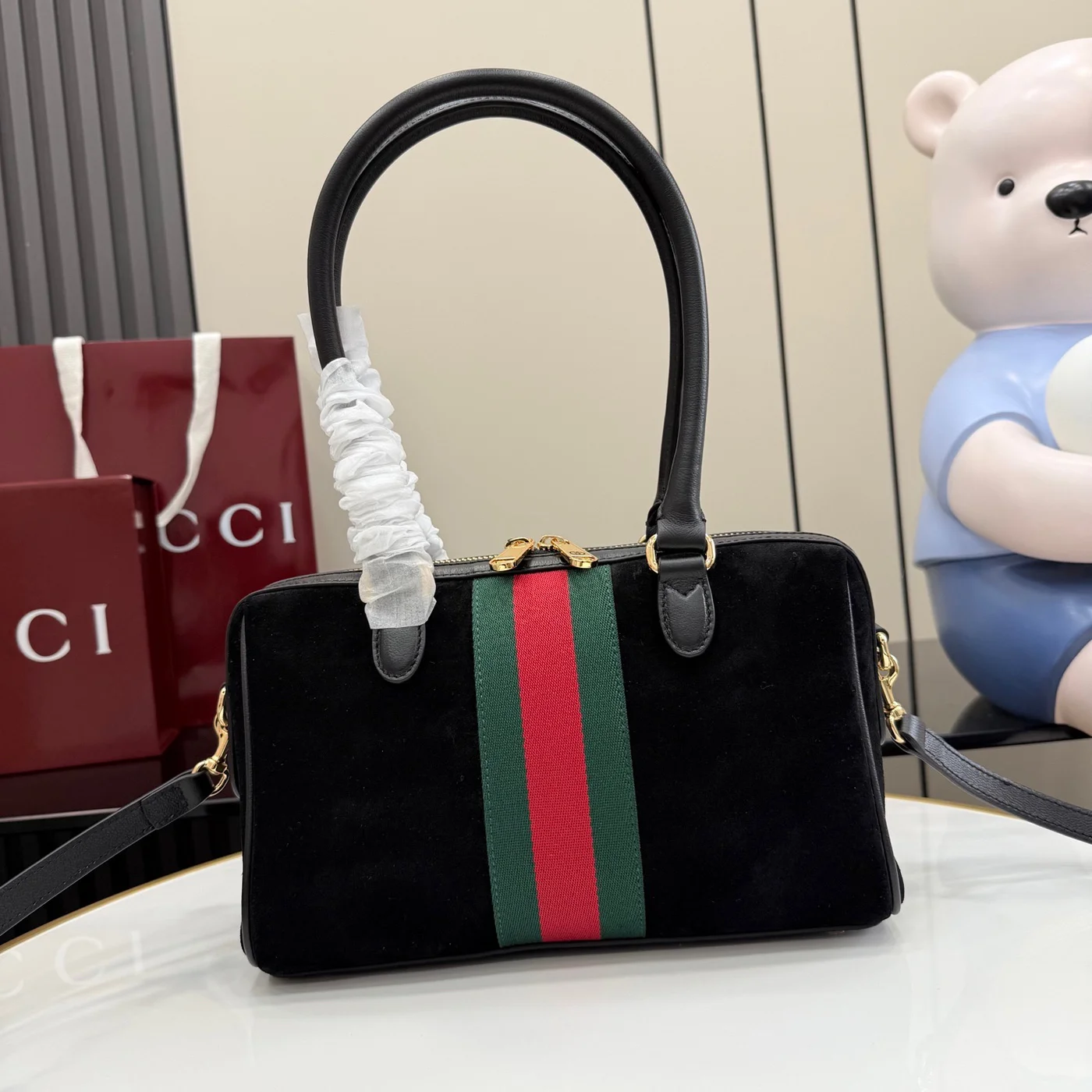 Gucci Borsetto Medium Boston Bag — Black Suede product view 3