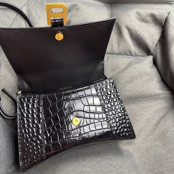 Balenciaga Hourglass Small Bag in Black Croc-Embossed Calfskin product view 8