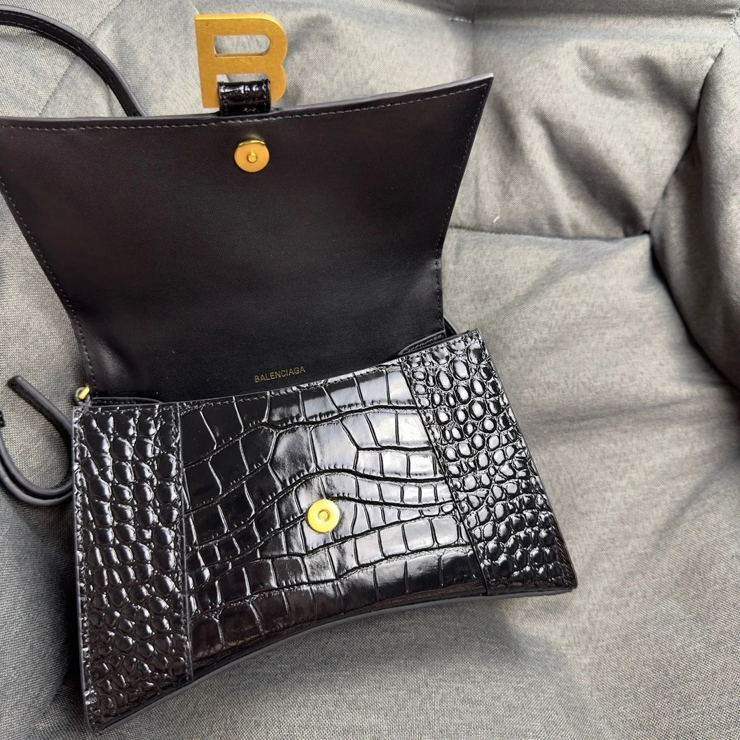 Balenciaga Hourglass Small Bag in Black Croc-Embossed Calfskin product view 8