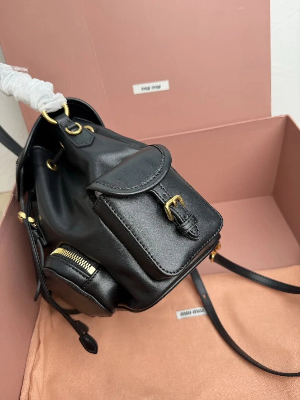 Miu Miu Small Backpack in Black Calfskin product view 4