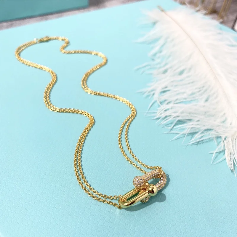 Tiffany & Co. Double Horseshoe Pavé-Effect Clasp Necklace Gold-Tone product view 1
