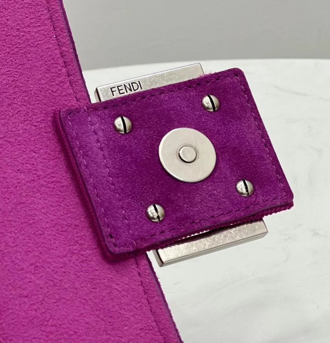 Fendi Baguette Chain Midi Bag In Fuchsia FF Fabric product view 7