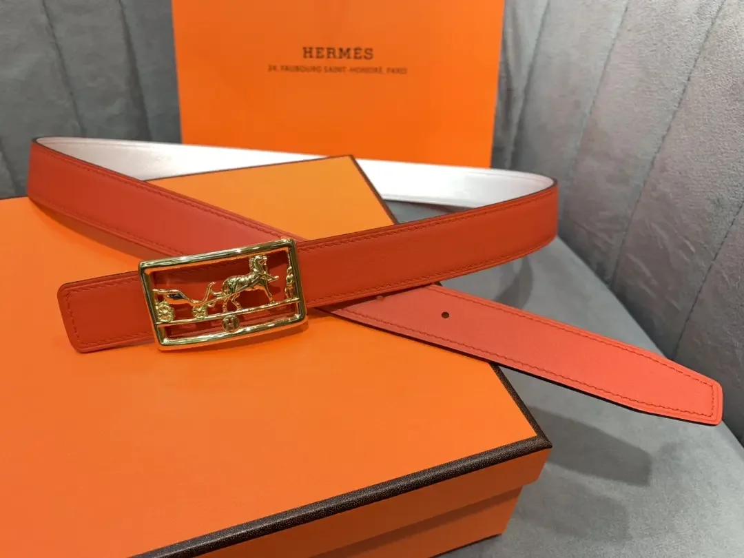 Hermès White/Red Reversible Belt with Gold-Tone Horse-and-Carriage Buckle product view 2