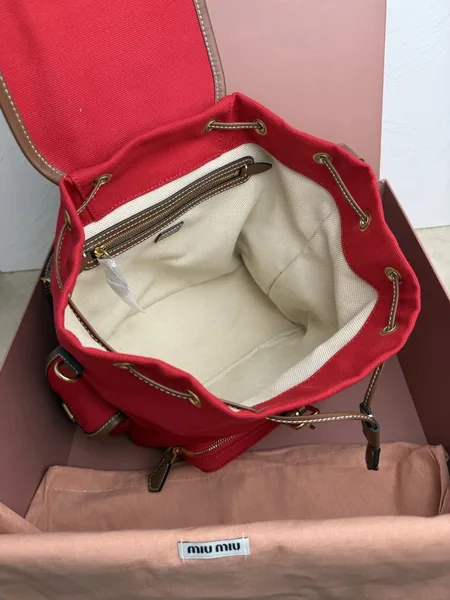 Miu Miu Large Backpack in Red Canvas and Calfskin product view 9