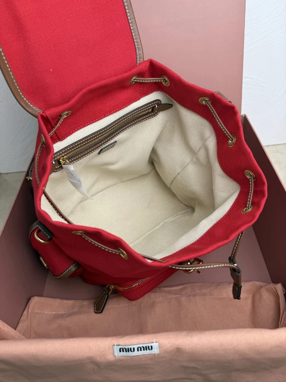Miu Miu Large Backpack in Red Canvas and Calfskin product view 9