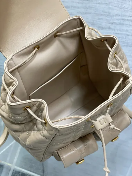 Dior Caro Medium Backpack in Beige Macrocannage Lambskin product view 9