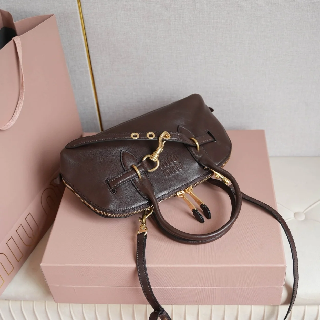 Miu Miu Aventure Medium Top-handle Bag in Briarwood Nappa Leather product view 7