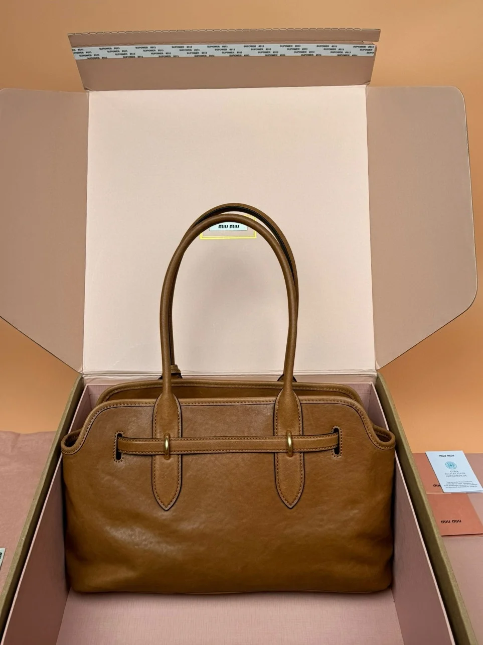 Miu Miu Aventure Large Tote Bag in Oak Nappa Leather product view 2