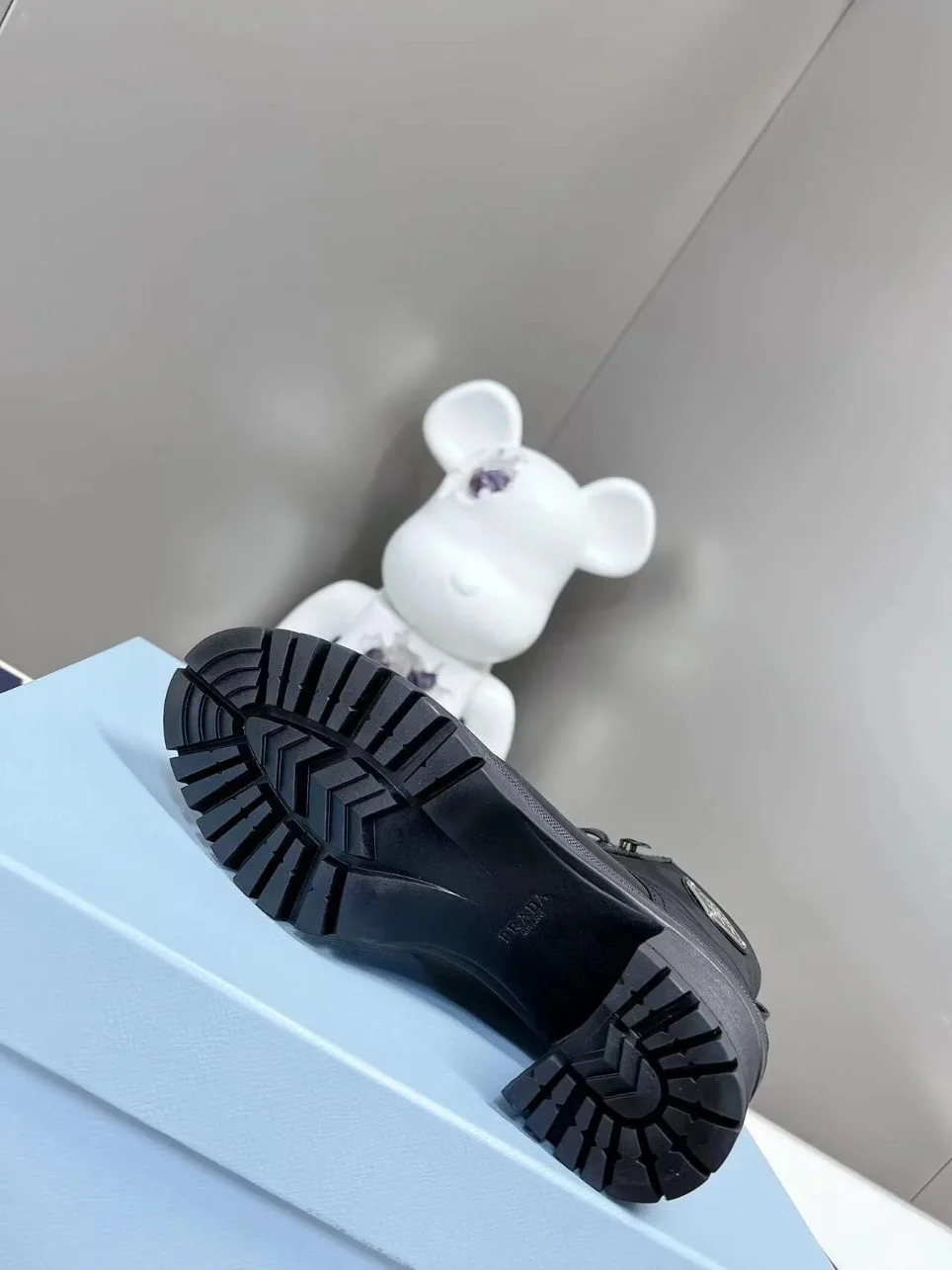 Prada Ankle Boots in Black Brushed Leather and Nylon product view 3
