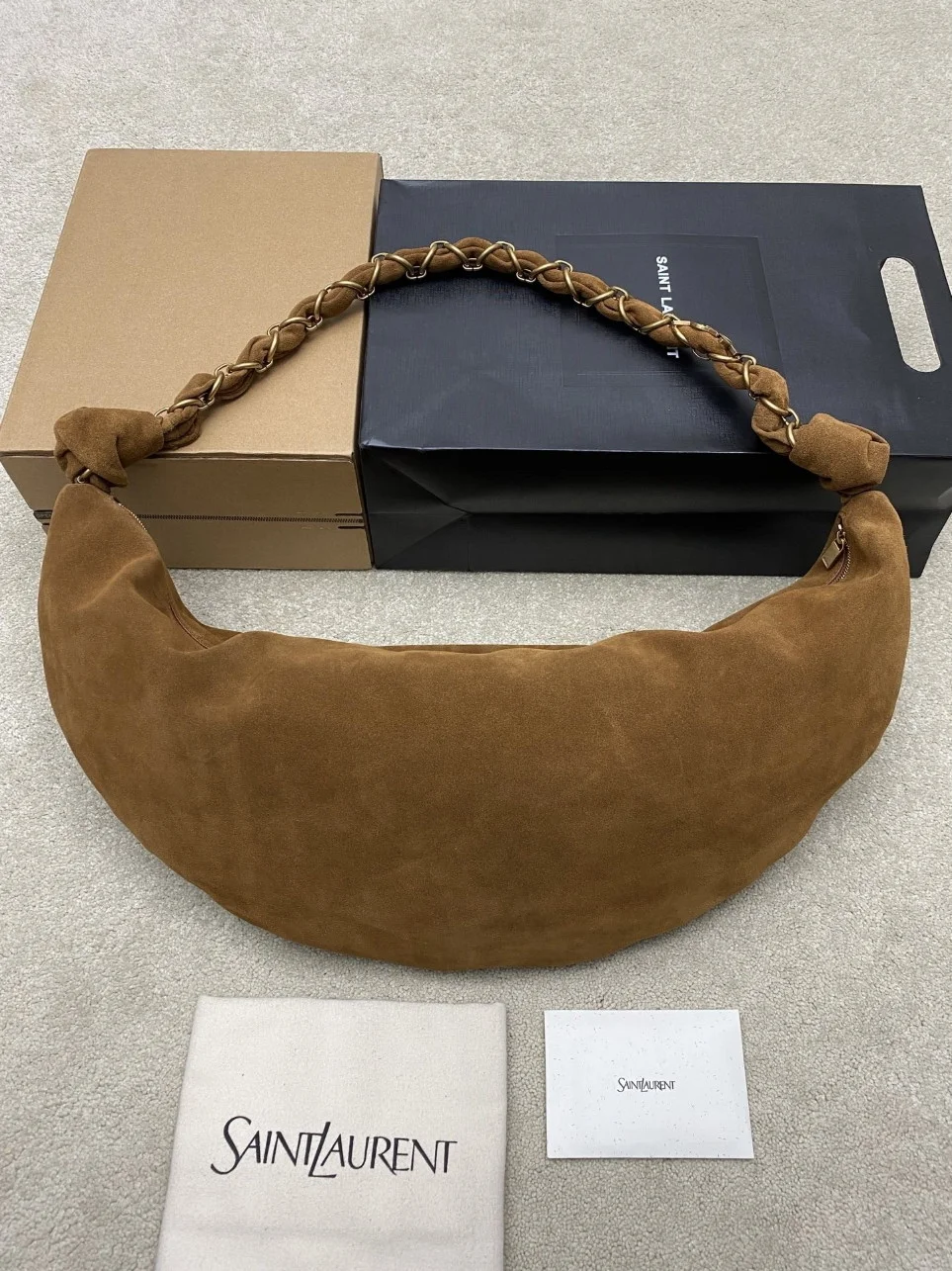 Saint Laurent Amalia Hobo Bag in Brown Suede Calfskin product view 2