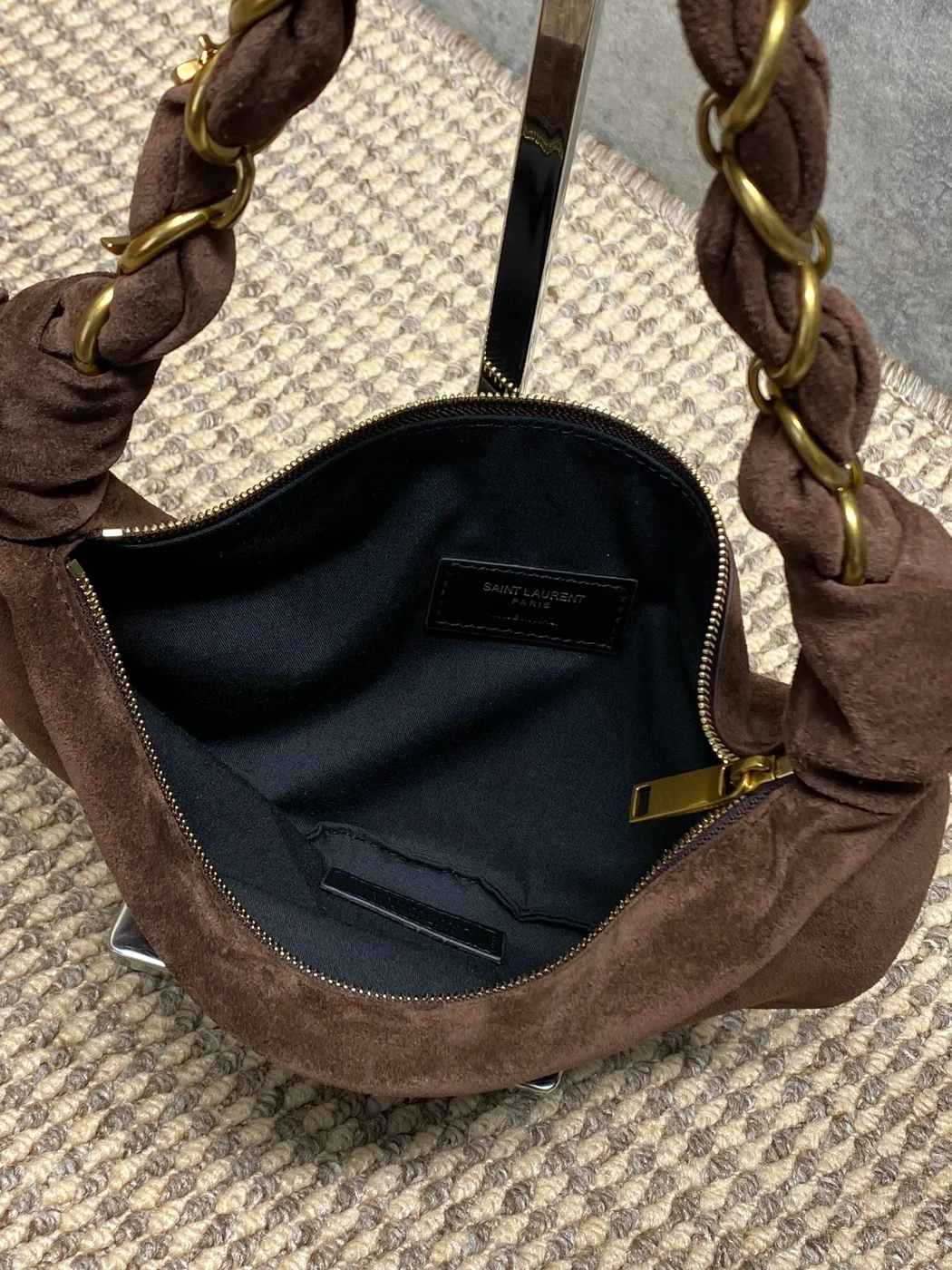 Saint Laurent Amalia Mini Hobo Bag — Dark Brown Suede product view 8
