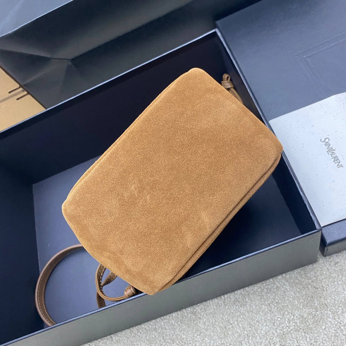 Saint Laurent Jamie Mini Shoulder Pouch — Tan Brown Suede product view 4