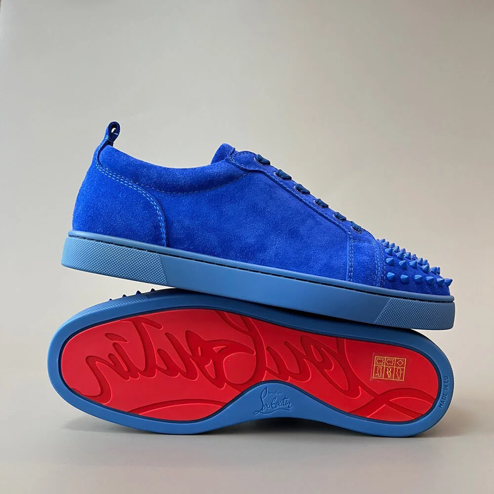 Christian Louboutin Louis Junior Spikes Suede-Effect Sneakers Blue product view 6