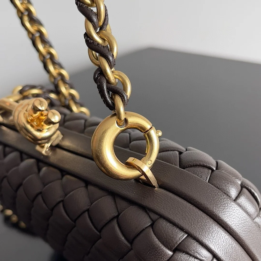 Bottega Veneta Knot Clutch with Chain in Fondant Intrecciato Lambskin product view 6