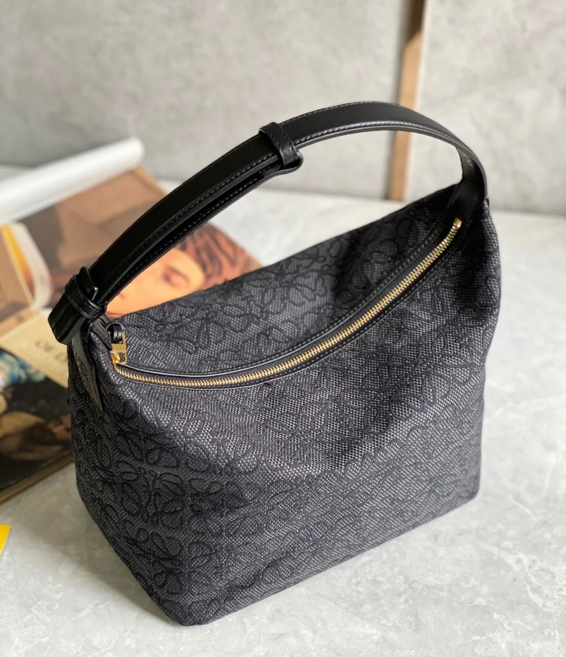 Loewe Cubi Medium Bag in Black Anagram Jacquard product view 2