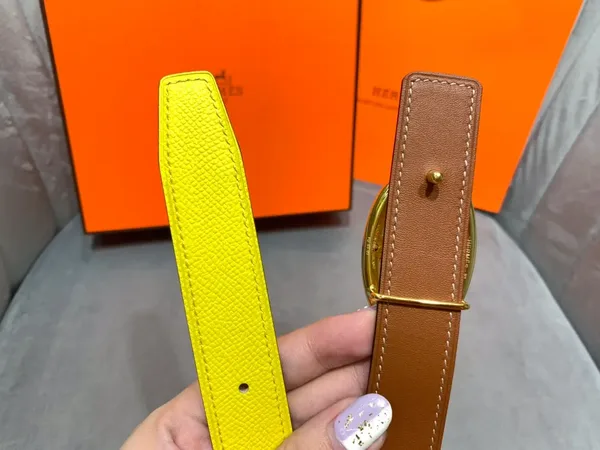 Hermès Yellow/Brown Reversible Belt with Gold-Tone Oval Buckle product view 7