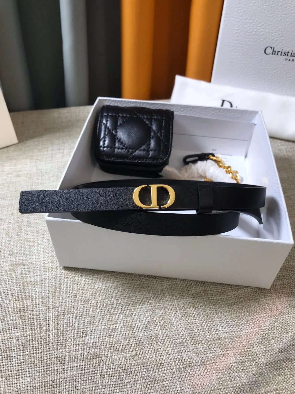 Dior Caro 15MM Belt with Removable Pouch in Black Calfskin product view 5