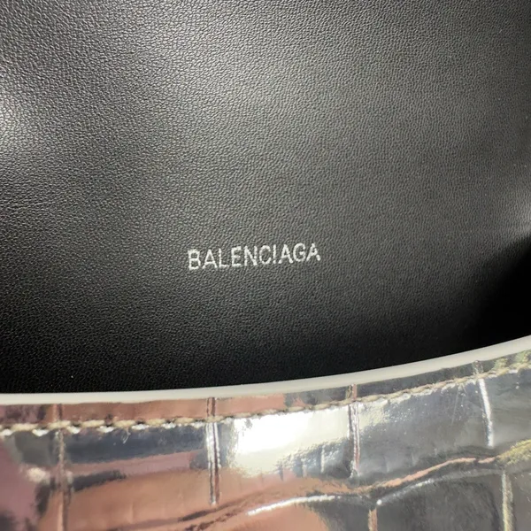 Balenciaga Hourglass XS Bag in Silver Croc-Embossed Calfskin product view 9
