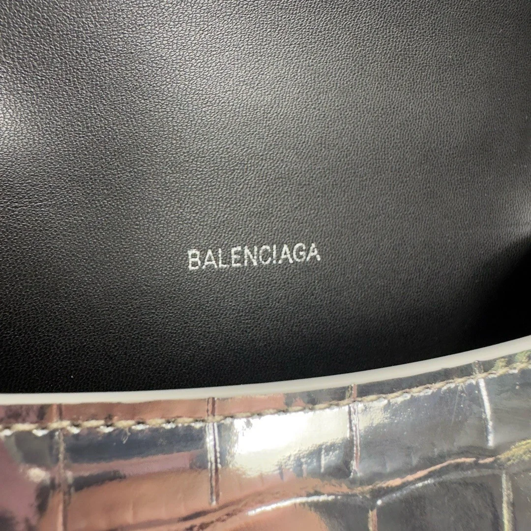 Balenciaga Hourglass XS Bag in Silver Croc-Embossed Calfskin product view 9