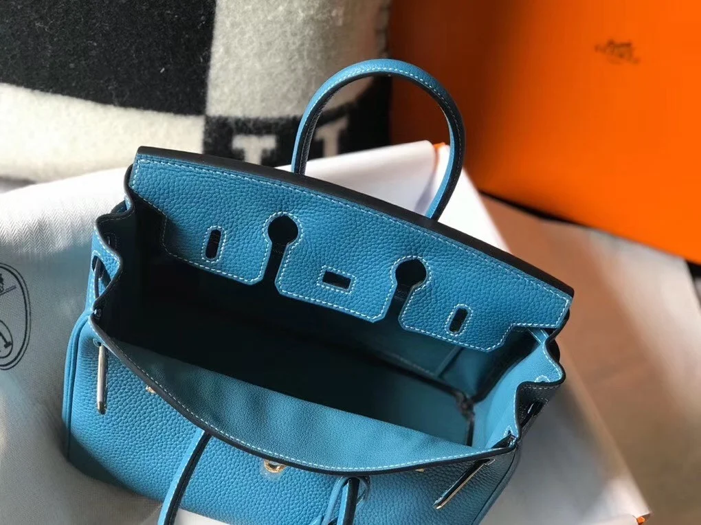 Hermes Birkin 25 Bag In Blue Jean Clemence Leather with GHW product view 7