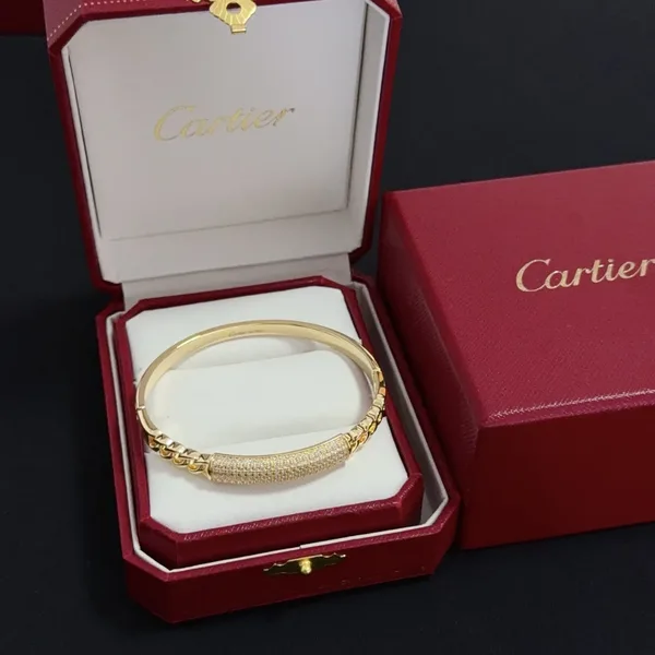 Cartier Gold-Tone Chain-Link Bangle with Pave-Effect Panel product photo