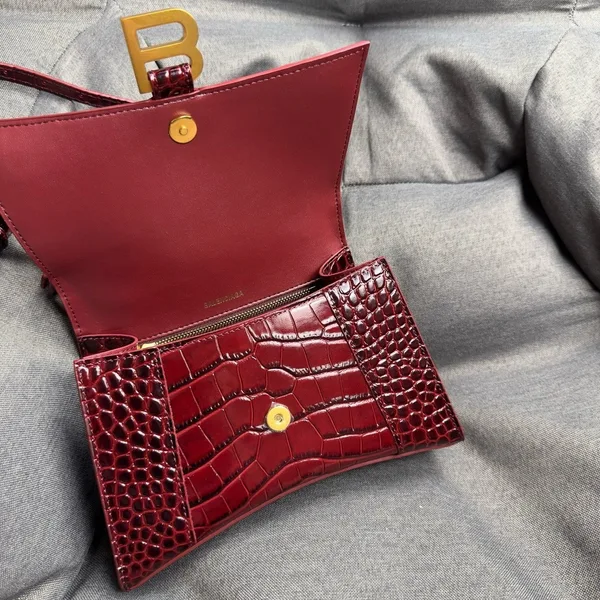 Balenciaga Hourglass Small Bag in Red Croc-Embossed Calfskin product view 6