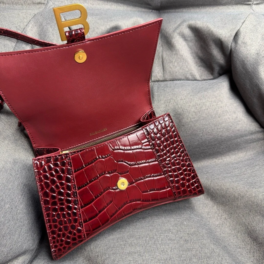 Balenciaga Hourglass Small Bag in Red Croc-Embossed Calfskin product view 6