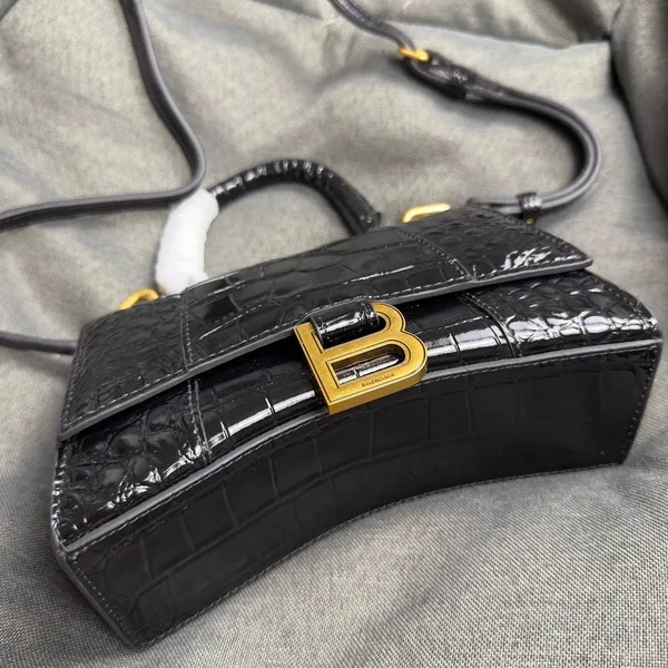 Balenciaga Hourglass XS Bag in Black Croc-Embossed Calfskin product view 10