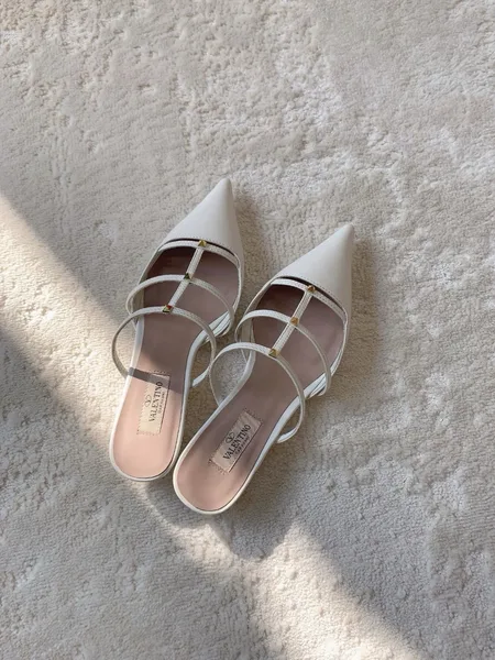 Valentino Rockstud Wispy Mules in White Leather product view 5