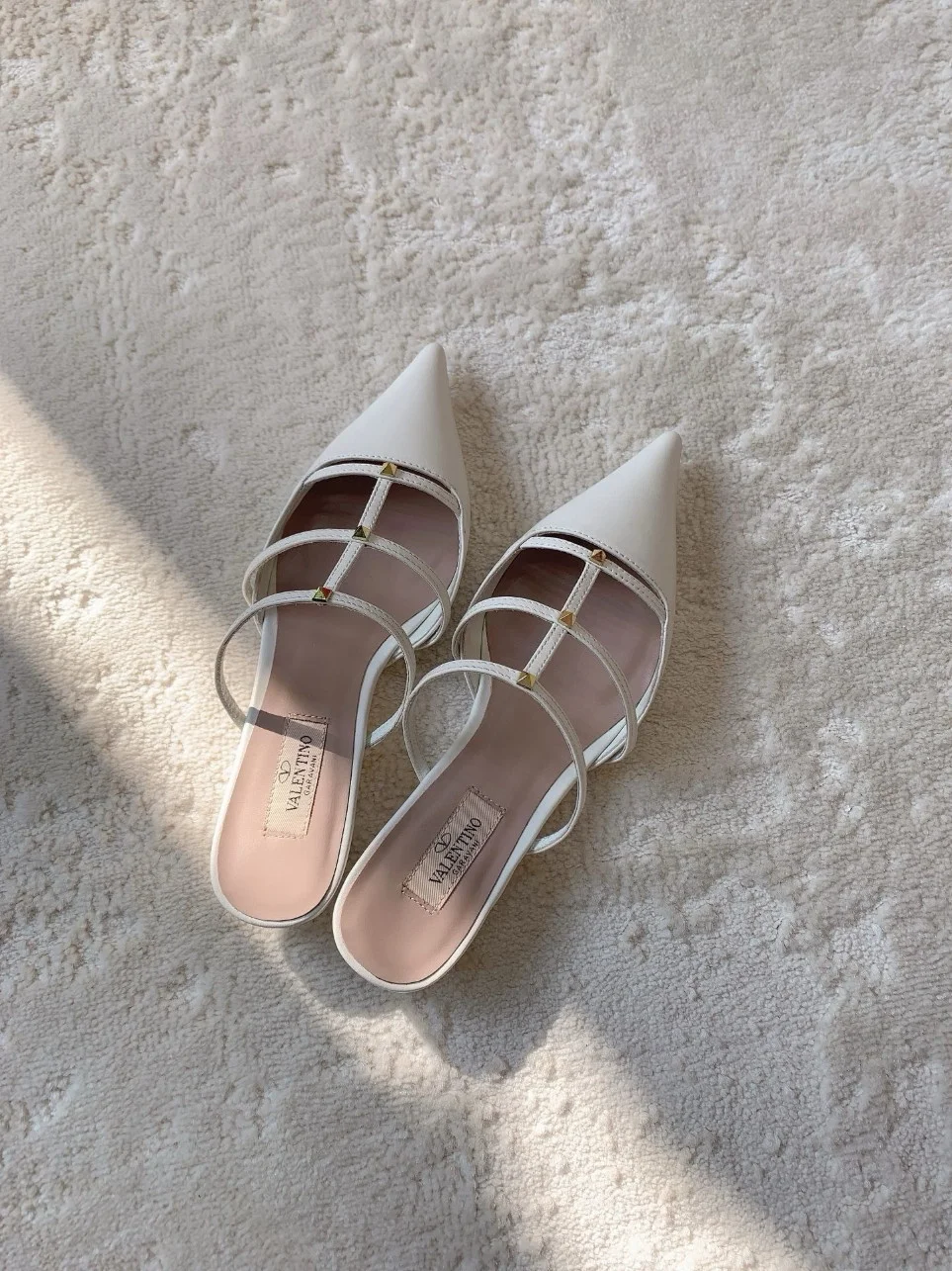 Valentino Rockstud Wispy Mules in White Leather product view 5