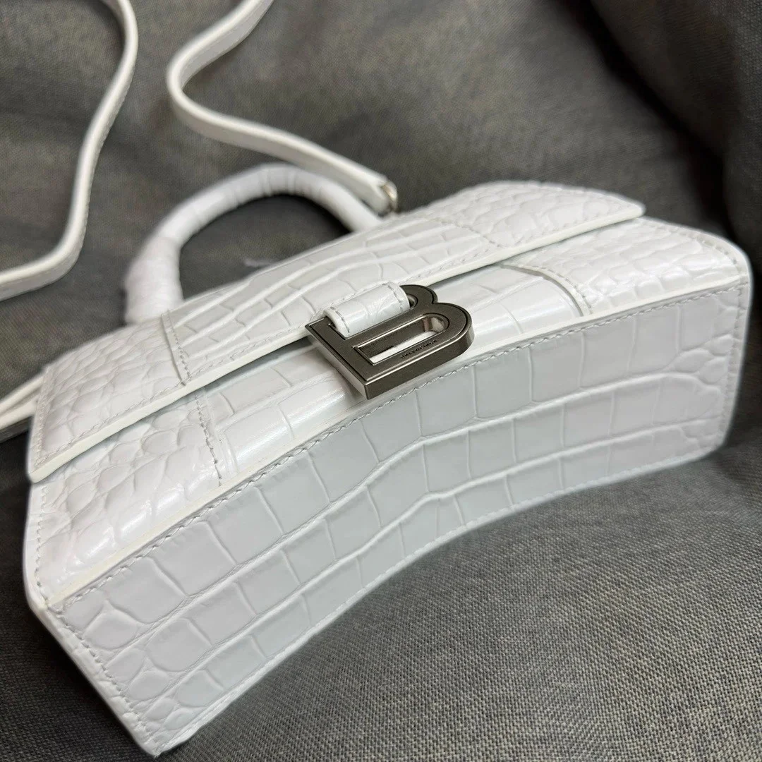 Balenciaga Hourglass XS Bag in White Croc-Embossed Calfskin product view 3