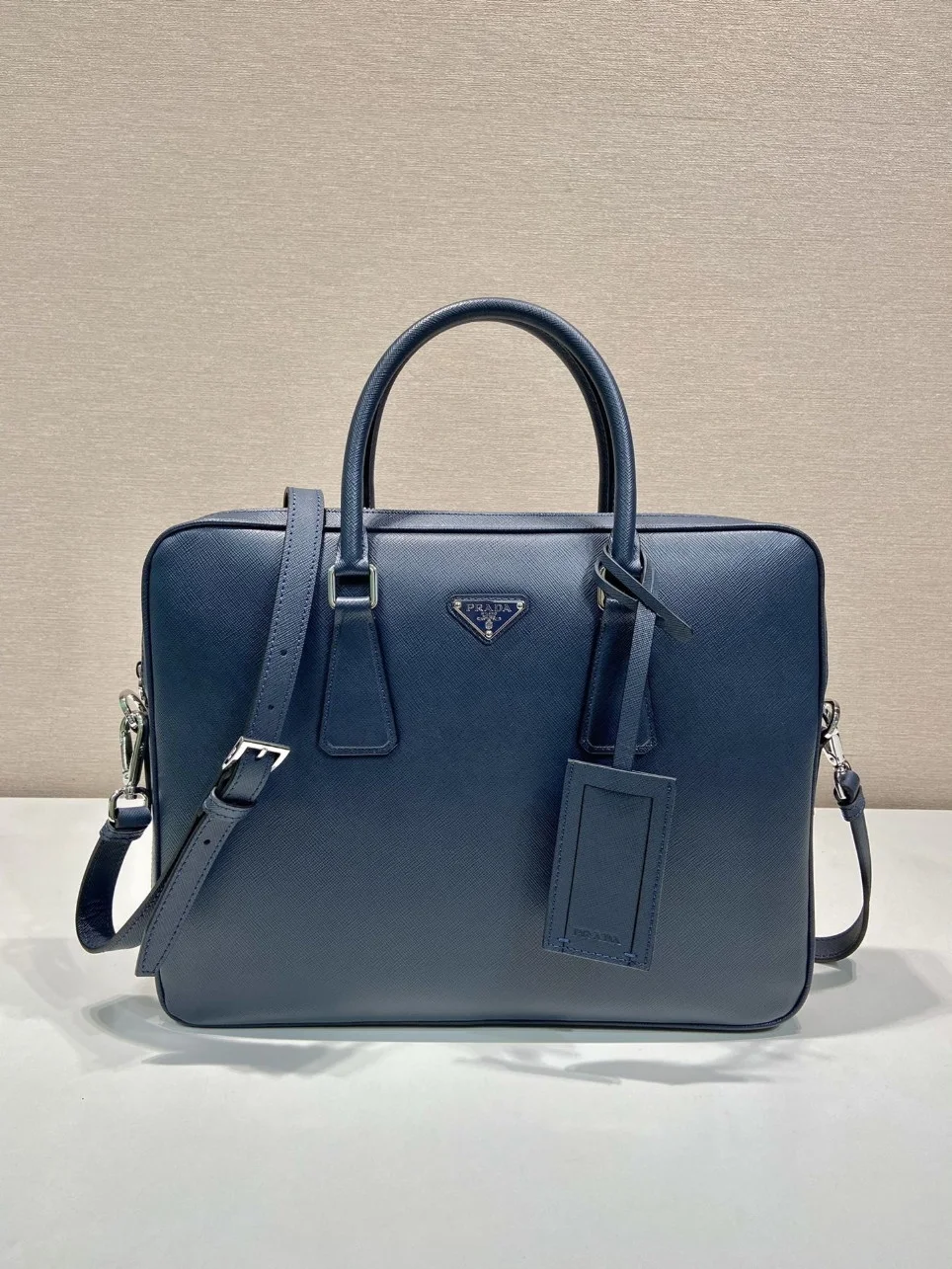 Prada Briefcase in Blue Saffiano Leather product view 2